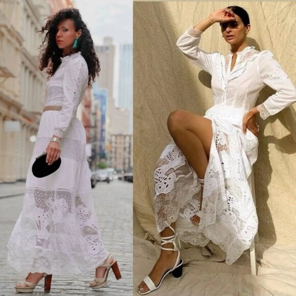 NWT French Connection Adeona Lawn Lace Mix French White Maxi Dress Size 10 - Picture 1 of 14